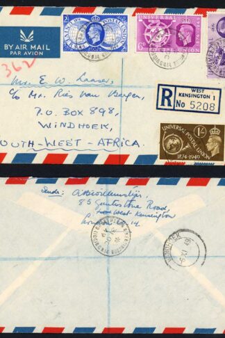 KGVI SG499/502 UPU Set with 31 Oct to South Africa