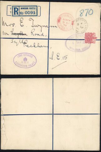 1939 Registered  Envelope Winsor Castle Official Paid