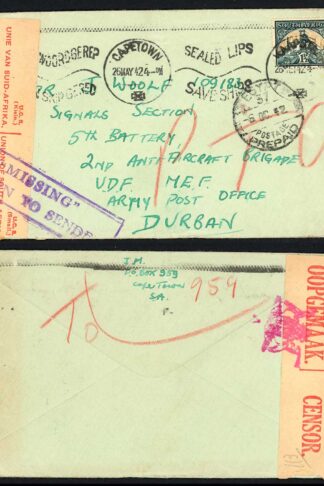 Egypt 1942 Missing return to Sender