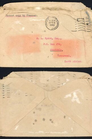1942 Ship Wreck Letter London to Transvaal