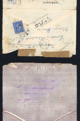 Salvaged Envelope re-used with 2 1/2d Stamp Delivered 2 YEARS after posting