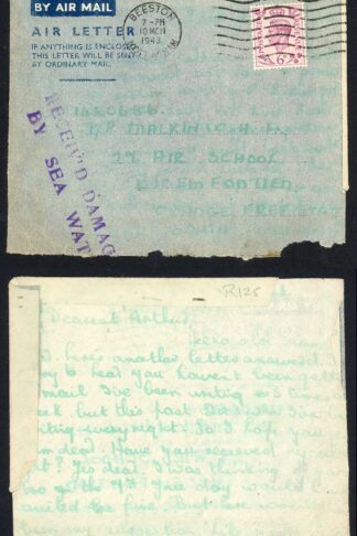 1943 Received Damaged by Sea Water cachet in magenta