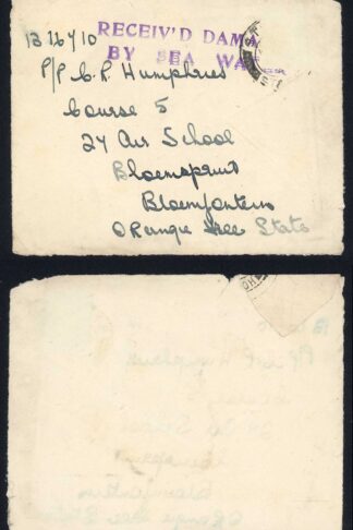 1943 Received Damaged by Sea Water cachet in magenta