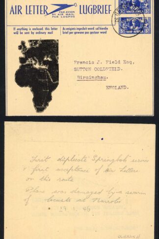 29.1.46 The Plane was damaged by a SWARM of LOCUSTS in Nairobi
