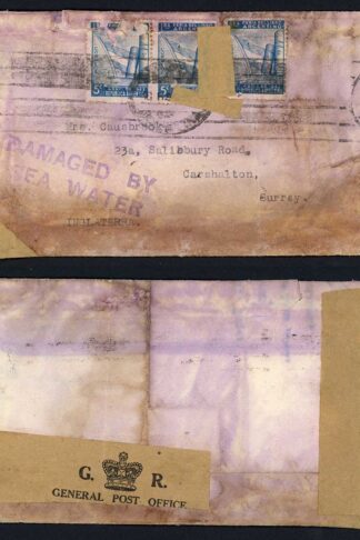 Argentina to Uk 1943 Damaged by sea water cachet Censored cover