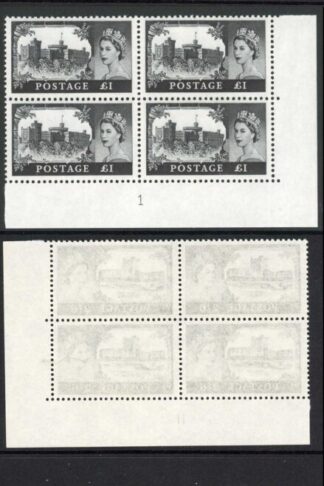 SG759/762 Castle No Wmk Set 4 values in plate Blocks U/M