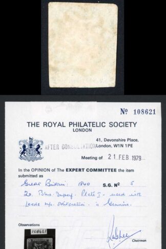 1840 2d Blue (EB) Plate 1 Fine LEEDS Maltese cross cat 3000 pounds RPS Cert