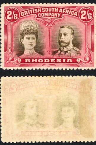 Rhodesia SG156 2/6 Agate and Carmine-lake (DEEP Brown heads) Cat from 425 pounds
