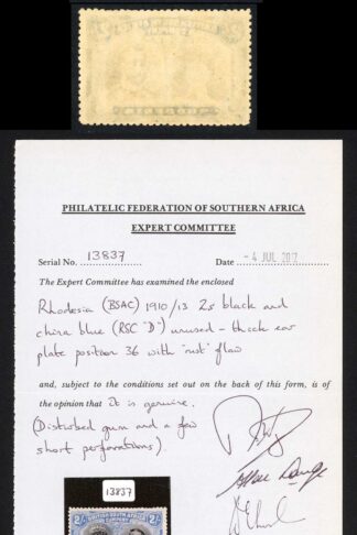 Rhodesia 2/- black and china blue M/M PFSA Cert RARE