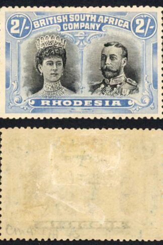 Rhodesia SG154Var 2/- black and China blue Fine M/M Cat 1200++