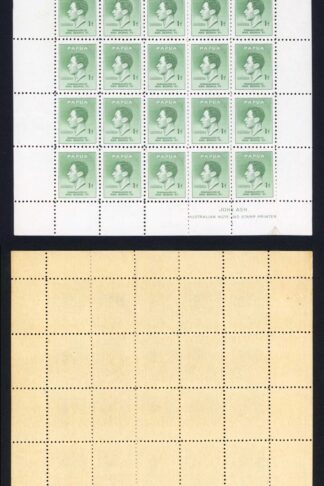 Papua SG154a 1937 Coronation 1d Green Blue Pane of 40 inc Halo Flaw U/M