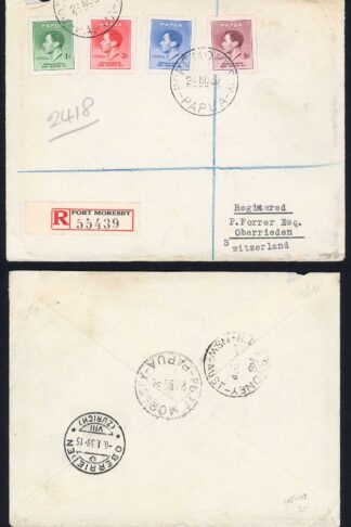 Papua 1937 Coronation set on Registered cover