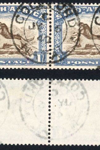 South Africa SG62 1/- brown and chalky blue Used Pair Cat 20 pounds