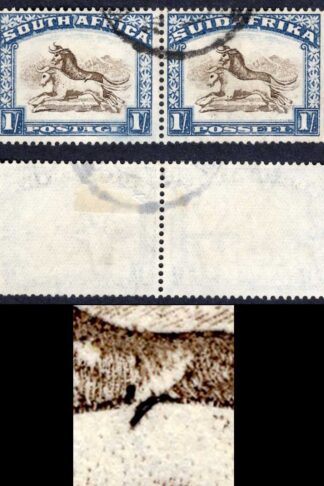 South Africa SG48 1/- brown and blue DART in BACK wmk upright Cat 450 pounds
