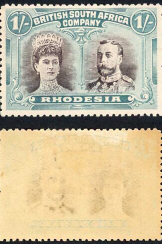 Rhodesia SGSG152a 1/- Purple Black and Blue-green M/M (light gum thin) Cat 275