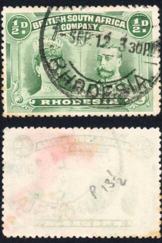 Rhodesia SG182 1/2d Light Green Perf 13.5 Fine used (odd tone spots) Cat 60 pou
