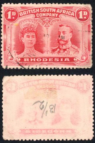 Rhodesia SG183 1d Bright Carmine Perf 13.5 fine used Cat from 55 pounds