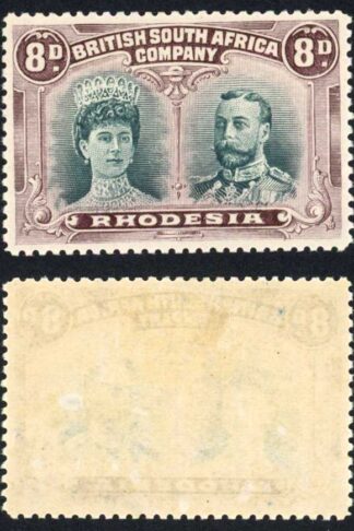 Rhodesia SG148 8d Greenish Black and Purple fine M/M Cat from 190 pounds