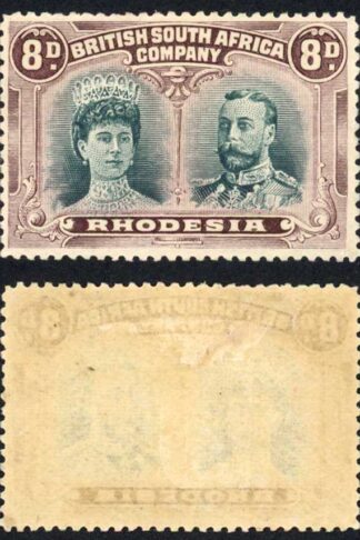 Rhodesia SG148 8d Greenish Black and (browner) Deep dull Purple Cat from 190 po