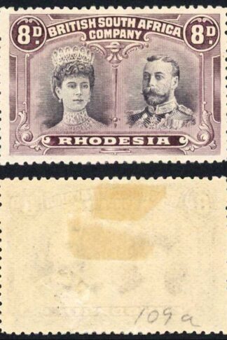 Rhodesia SG185 8d Pale Grey-Black and Deep Dull-Purple M/M Cat 75 pounds