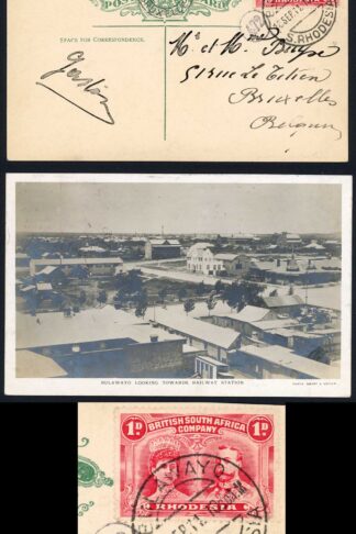 Rhodesia SG124 1d bright carmine used on postcard of Bulawayo