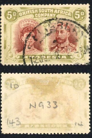Rhodesia SG143 5d lake-brown and olive Cat 80 pounds