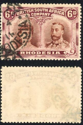 Rhodesia SG144 6d Purple-brown and Deep Claret fine used Cat 50 pounds