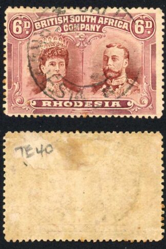 Rhodesia 6d Purple-brown and (purple) Deep Claret RSC-H (odd toned perf tip)