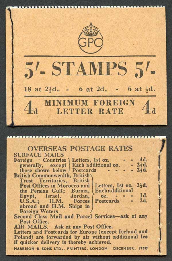 KGVI 5/- Booklet SG BD28 (49) December 1950 Post Office Fresh