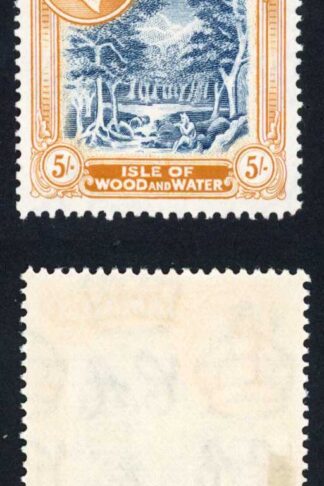 Jamaica SG132 5/- Perf 14 Slate-Blue and Yellow-Orange Fine M/M cat 20 pounds