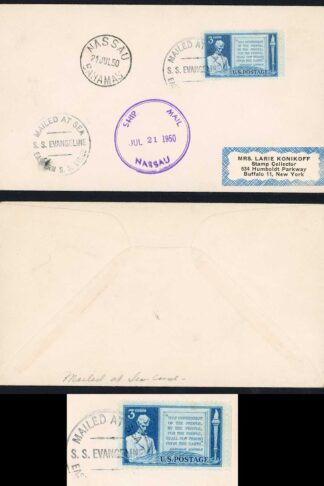 Bahamas 1950 Ship Mail Mailed at sea and Stamped in the USA