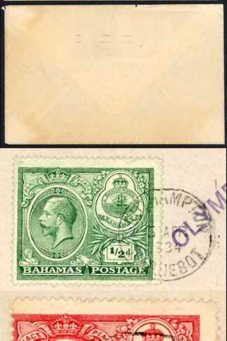 Bahamas 1934 Paquebot CDS Olympic Straight Line hand stamp