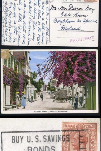 Bahamas 14 march 1938 Paquebot postcard to England