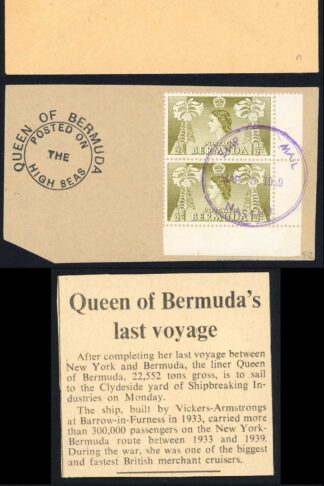 Bahamas Bermuda stamps on a Queen of Bermuda high sea cover