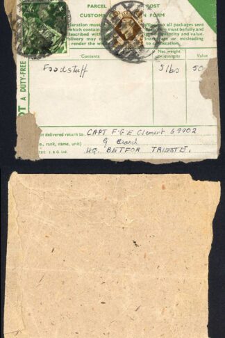 KGVI 2/6 Green on Forces Customs Form to APO Trieste 3/6 Concession Rate