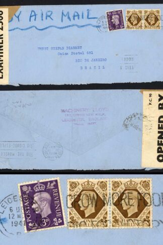 KGVI 1/- Bistre-Brown on 1947 Registered Cover to Australia 3 x 1/3 rate