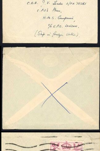 KGVI 6d Purple on Civilian Letter to Royal Navy Ship (in Foreign Waters)