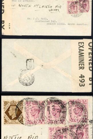 KGVI 6d Purple on 1941 3/- Rate (5 x 6d and 1/- franking) to Buenos Aires