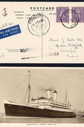 KGVI 3d Pale Violet on a Postcard Posted in Colombo from Orient Line SS Orontes