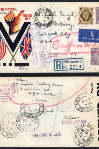 KGVI 3d Pale Violet on 1942 Returned (unclaimed) Registered letter