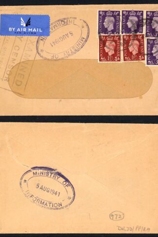 KGVI 3d Violet on Cover with Press and Censorship Bureau H/S Earliest Recorded