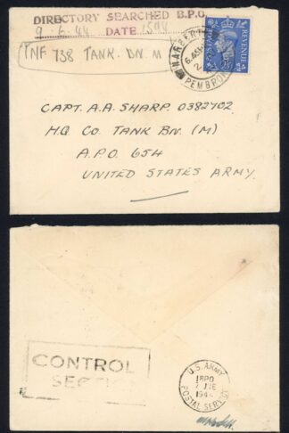 KGVI 2 1/2d Pale Ultramarine on Military Letter BPO Directory Search