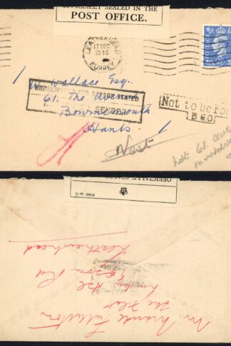 KGVI 2 1/2d Pale Ultramarine on Undeliverable Returned Letter