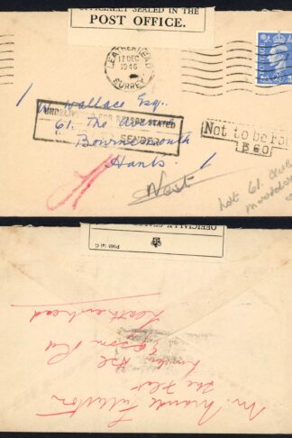 KGVI 2 1/2d Pale Ultramarine on Undeliverable Returned Letter