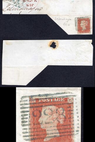1841 Penny Red (SI) Four Margins 228 Lesmahagow Cancel in BLUE Cat 325 pounds