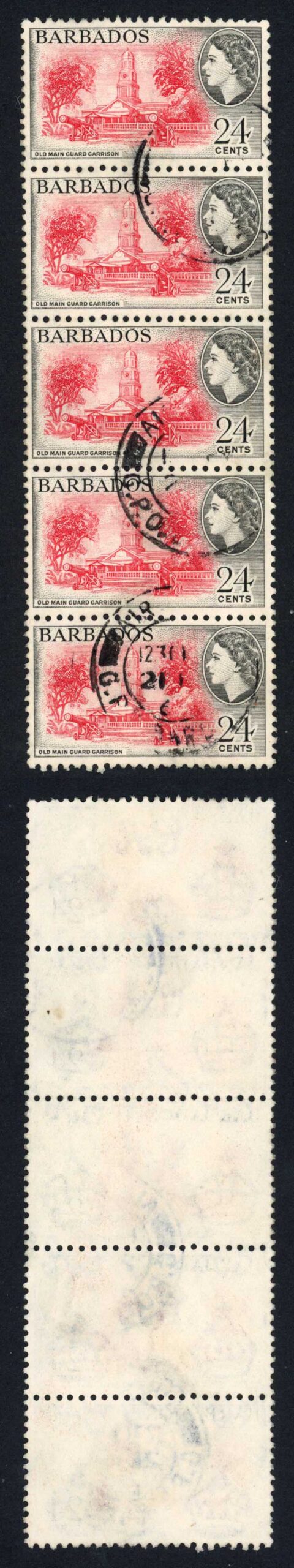 Barbados SG297 24c strip of Five CDS used