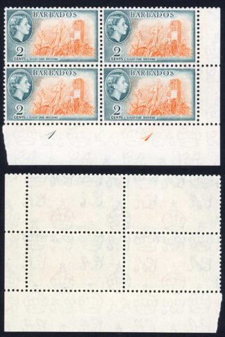 Barbados SG290 2c Plate Block of Four U/M