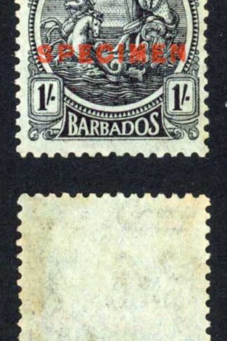 Barbados SG226 1/- Wmk Script Opt Specimen (no gum)