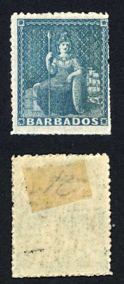 Barbados SG24 (1d) Deep Blue Rough Perf 14 to 16 M/M Cat 75 pounds