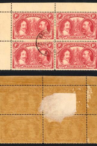 Barbados SG240 1927 Tercentenary 1d Block (toned paper) CDS Block